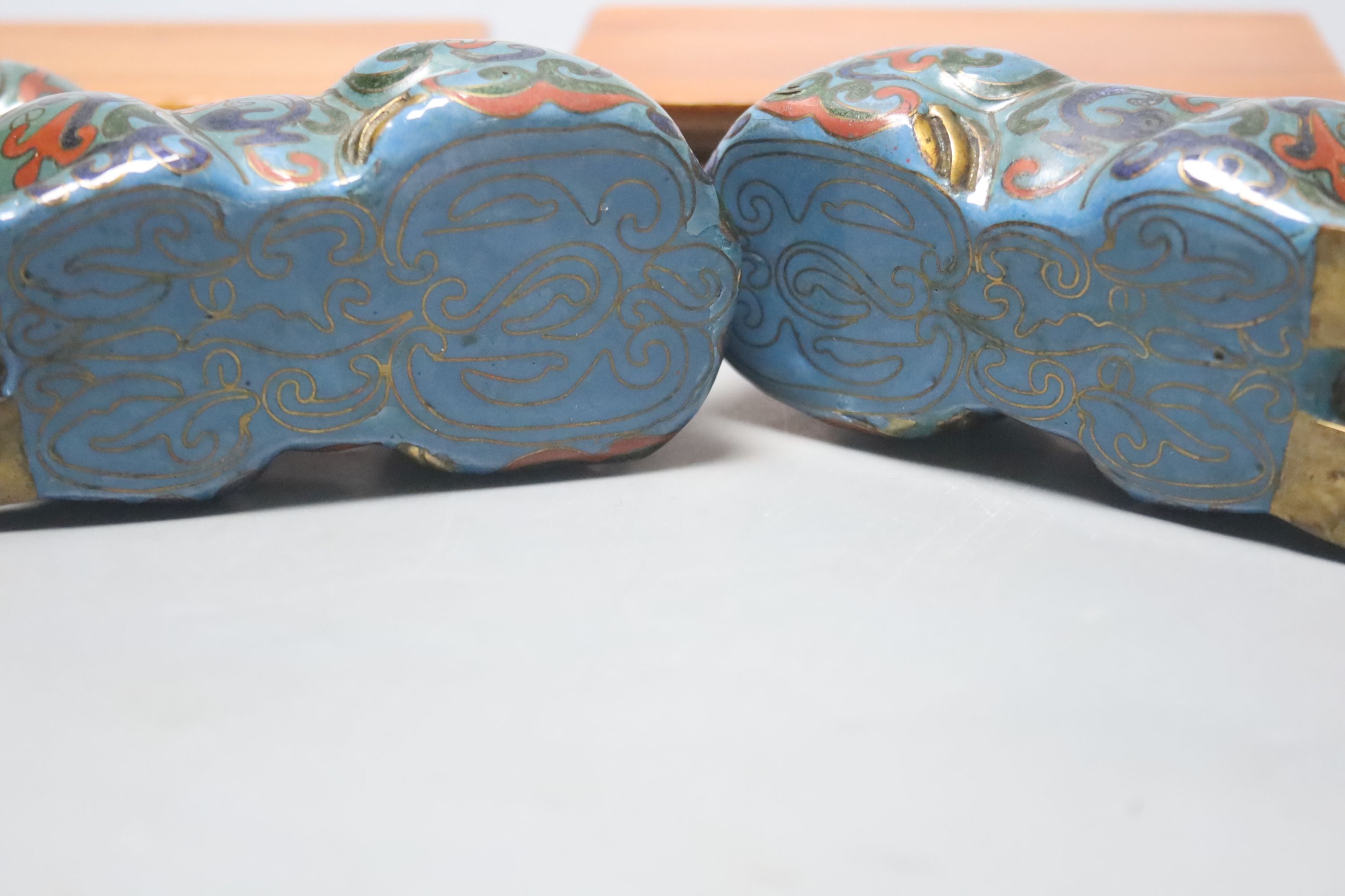 A pair of Chinese cloisonne enamel 'hound' joss-stick holders, 20th century